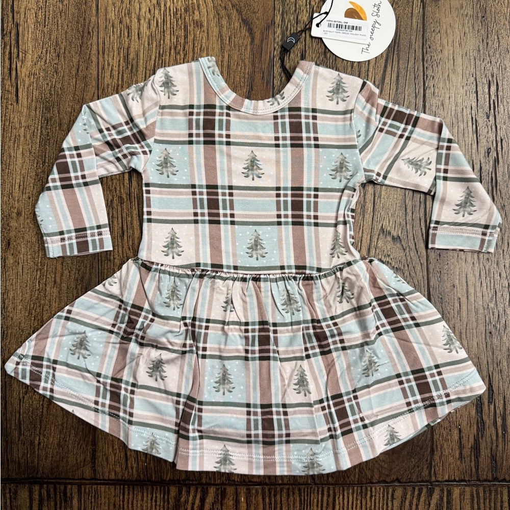 The Sleepy Sloth Holiday Plaid Bamboo Bodysuit Twirl Dress